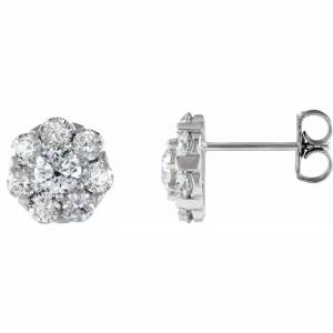 14k White 2 Ctw Natural Diamond Cluster Earrings